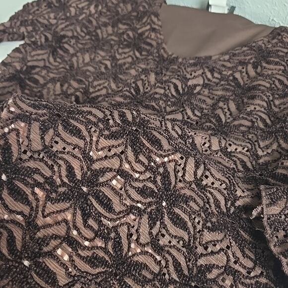 Brittany Black Floral Embroidered Brown‎ Top Flutter Sleeve Large Fairy Grunge - Picture 8 of 8